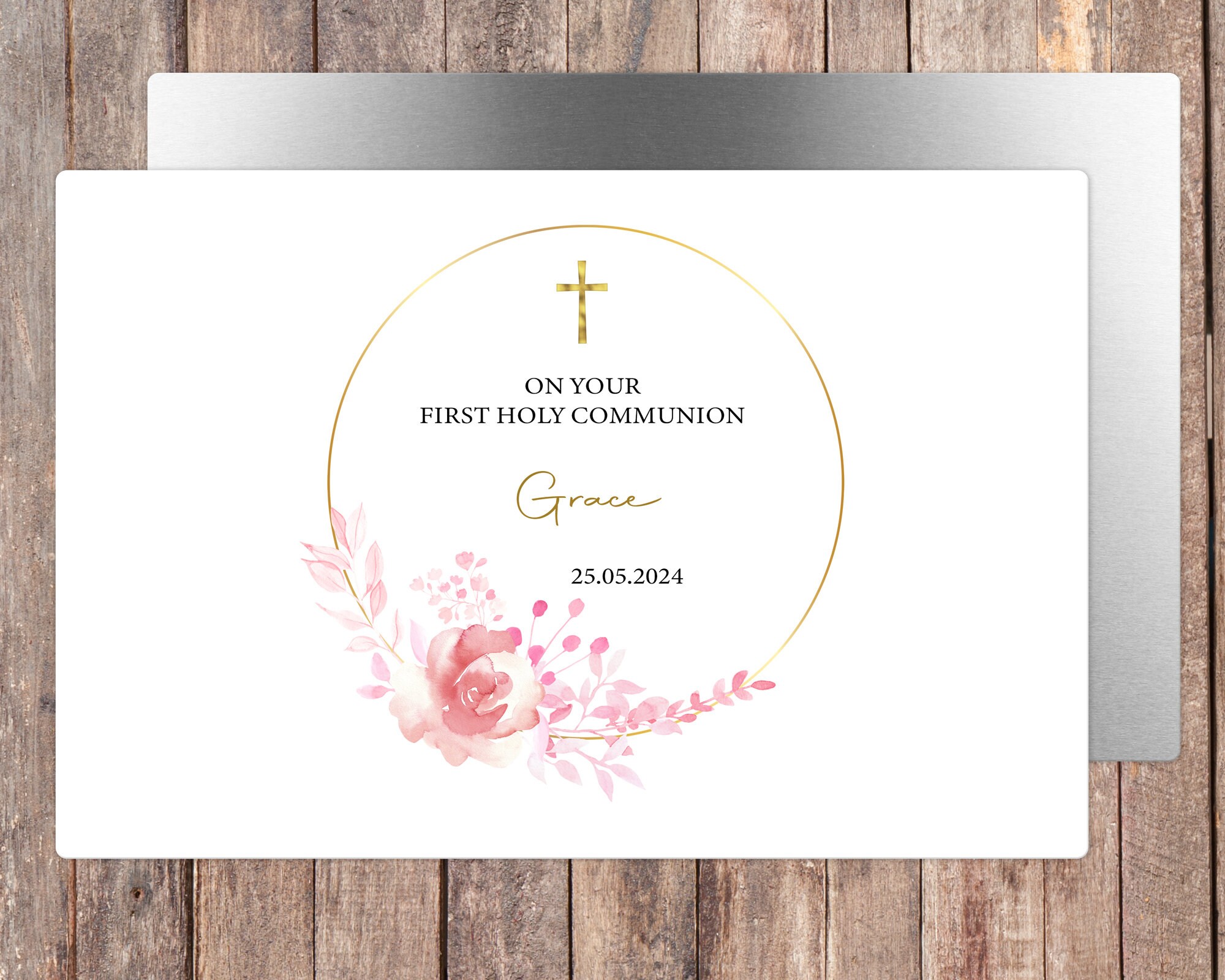 First Holy Communion Card for Girl With Pink Floral Design Personalised ...