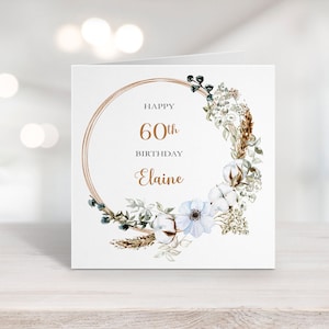 Personalised 60th Birthday Card: Floral Linen Card