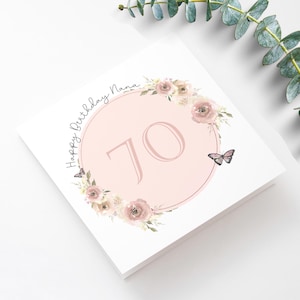 Personalised 70th Birthday Card: Floral Watercolour, Diamante Gems