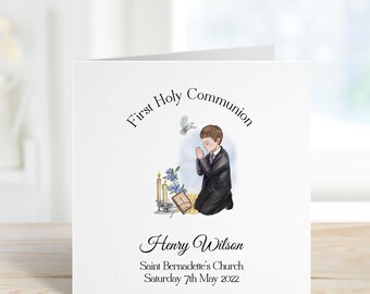Personalised First Communion card, Holy Communion card boy, Handmade Communion card