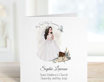 Personalised First Communion card, Holy Communion card girl, Handmade Communion card