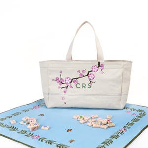Hand-painted Mahjong Tile Mat, Leather Mahjongg Mat, Mah jong Table Mat, Mahjong Accessories, Mah Jongg