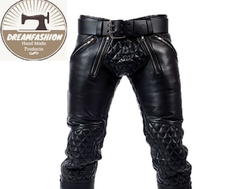 mens leather look pants