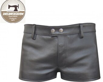 mens genuine leather shorts