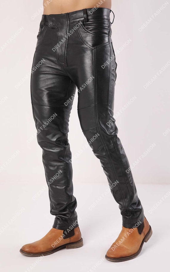 HiLEDER Pure Leather Mens Biker Pant Motorcycle Trouser Slim Fit Black   Amazonin Car  Motorbike