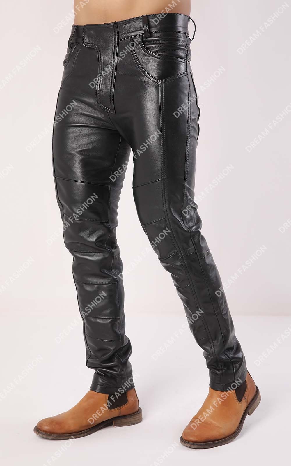 Men's Real Black Leather Pants Cargo 6 Pockets Pants Bikers Jeans Leather  Trousers W28 X L28 at  Men's Clothing store