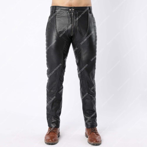 Mens shops Leather Genuine Sheep Leather Party Pants -Side Quilted Man Leather Pant Hand Made Leather Jeans