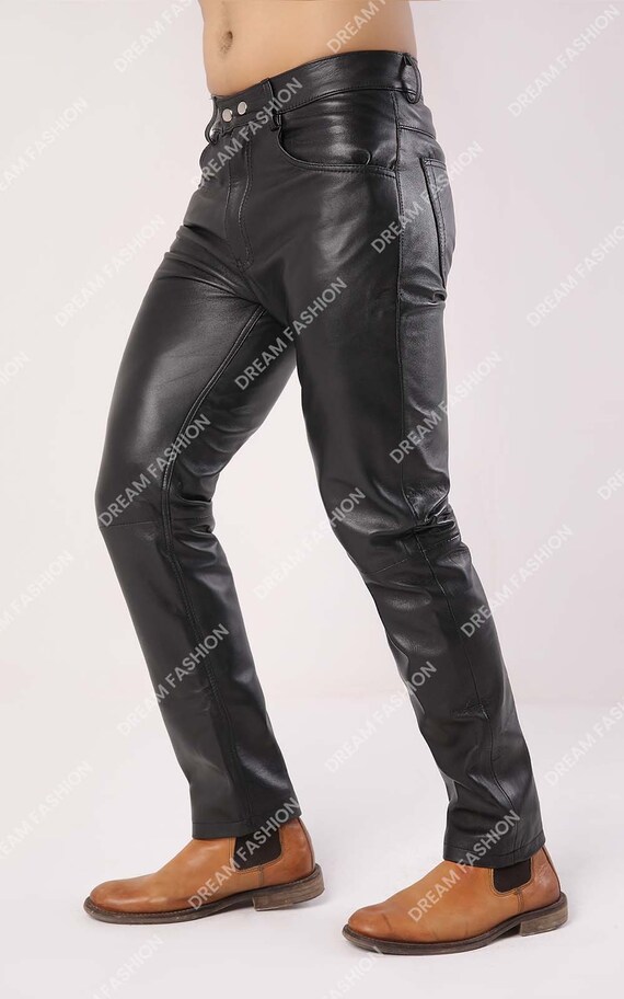 Mens Leather Genuine Sheep Leather Party Pants button Closure - Etsy