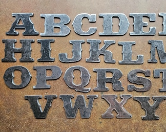 1.5" Tall Rustic Metal Letters, Saddle Bag font