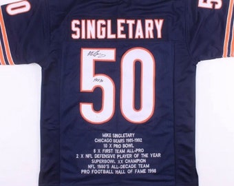 Mike Singletary Autographed Navy Bears Stat Jersey - Hof 98 Inscribed - Jsa Witness Coa
