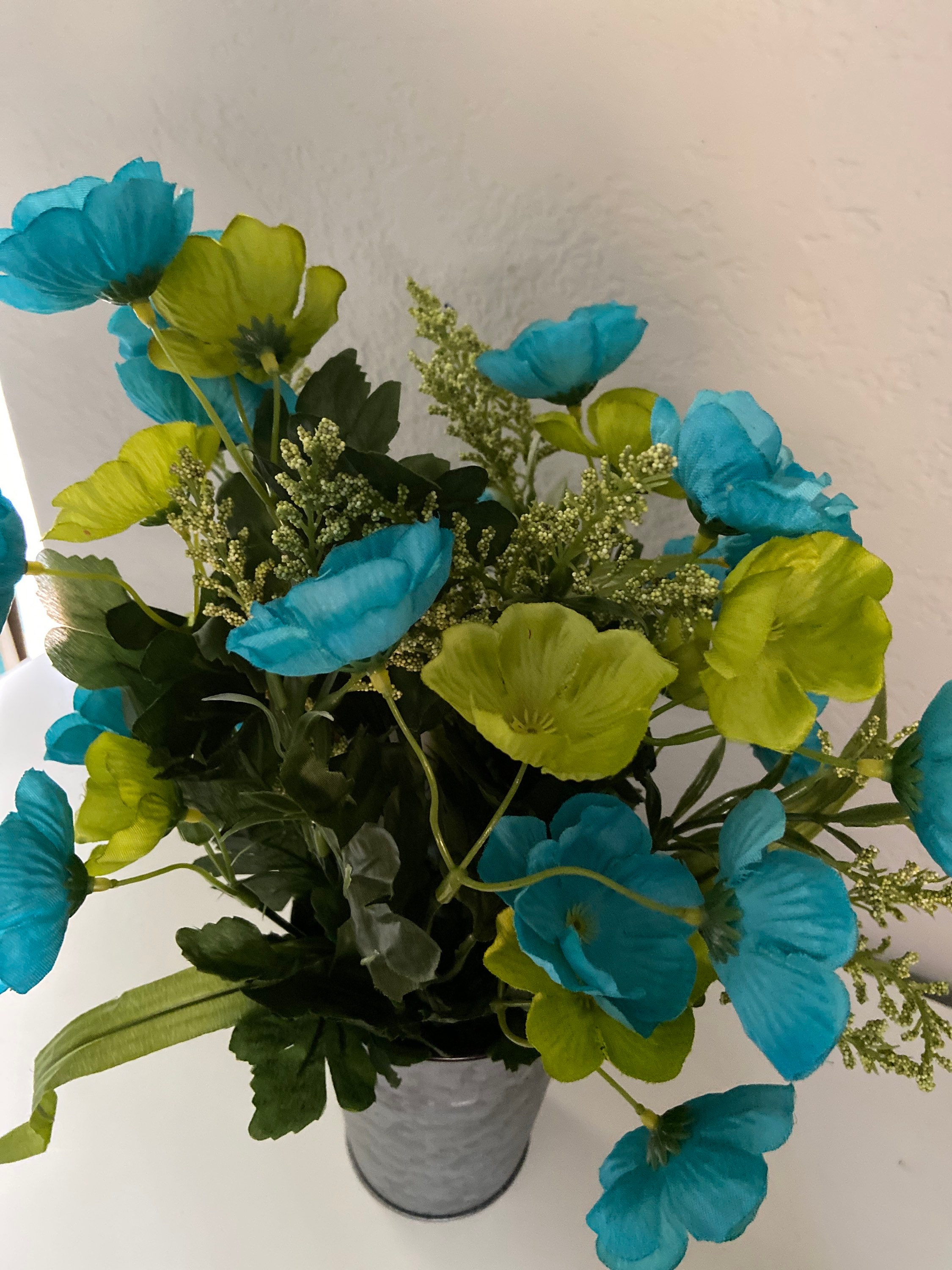 Teal and Green Artificial Floral Arrangement - Etsy