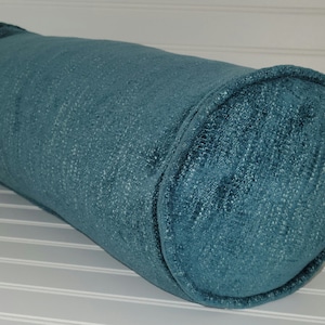 Turquoise Chenille Bolster Cover | Teal Chenille Bolster Pillow Cover | Peacock Green Accent Pillows | Handmade Home Décor  | Corded Pillow