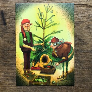 Postkarte: Schnorch und Ulli schmücken den Baum