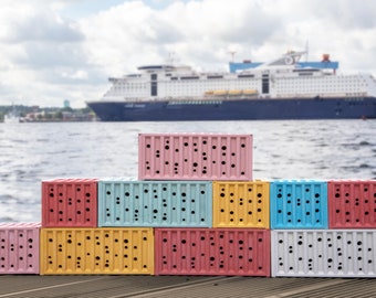 BEECONTAINER COLOR – L'hôtel pour abeilles sauvages en béton dans un design de conteneur maritime (hôtel à insectes, aide à la nidification, hôtel à abeilles)