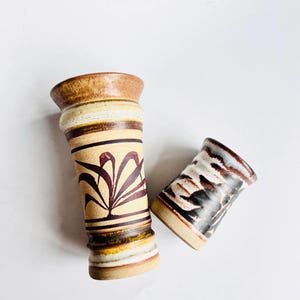 Mid Century Studio Pottery Vases: Brown Leaf Design, Handmade handpainted