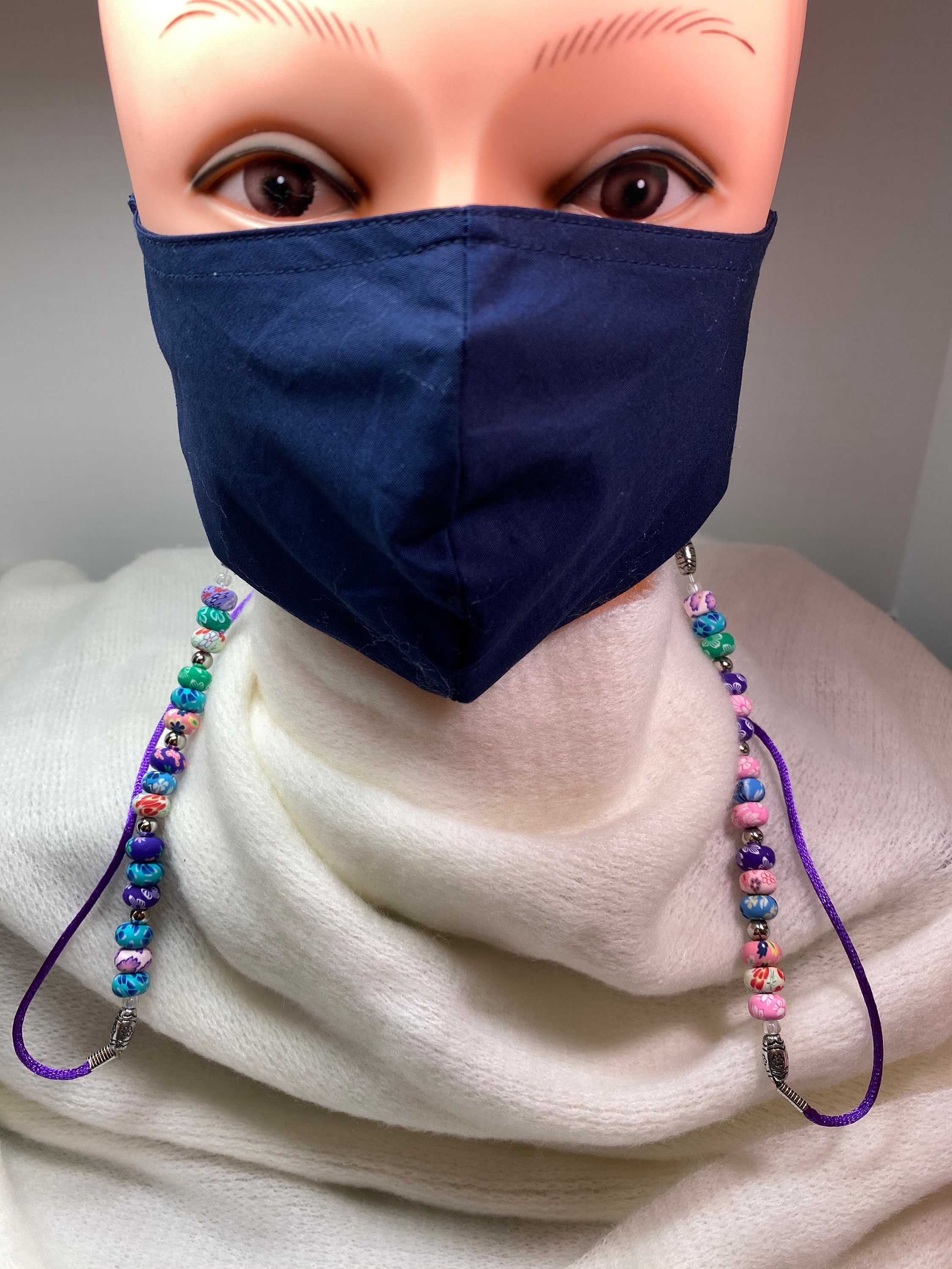 Face Mask Lanyard/Chain Floral Rubber Beads with Silvertone Etsy