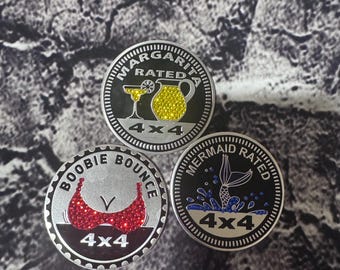Rhinestone Badges: Boob Bouncer, Margarita, Mermaid Rated (One Badge)