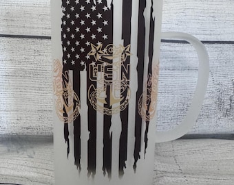 Navy Chief USA Flag Beer Mug