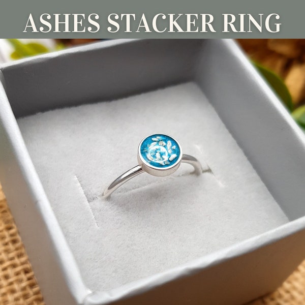 Sterling Silver Memorial Ashes Ring, Circle and Heart Ashes in Resin Ring, Stacker Ashes Ring, Different Colours, Pet Ashes Memorial Ring