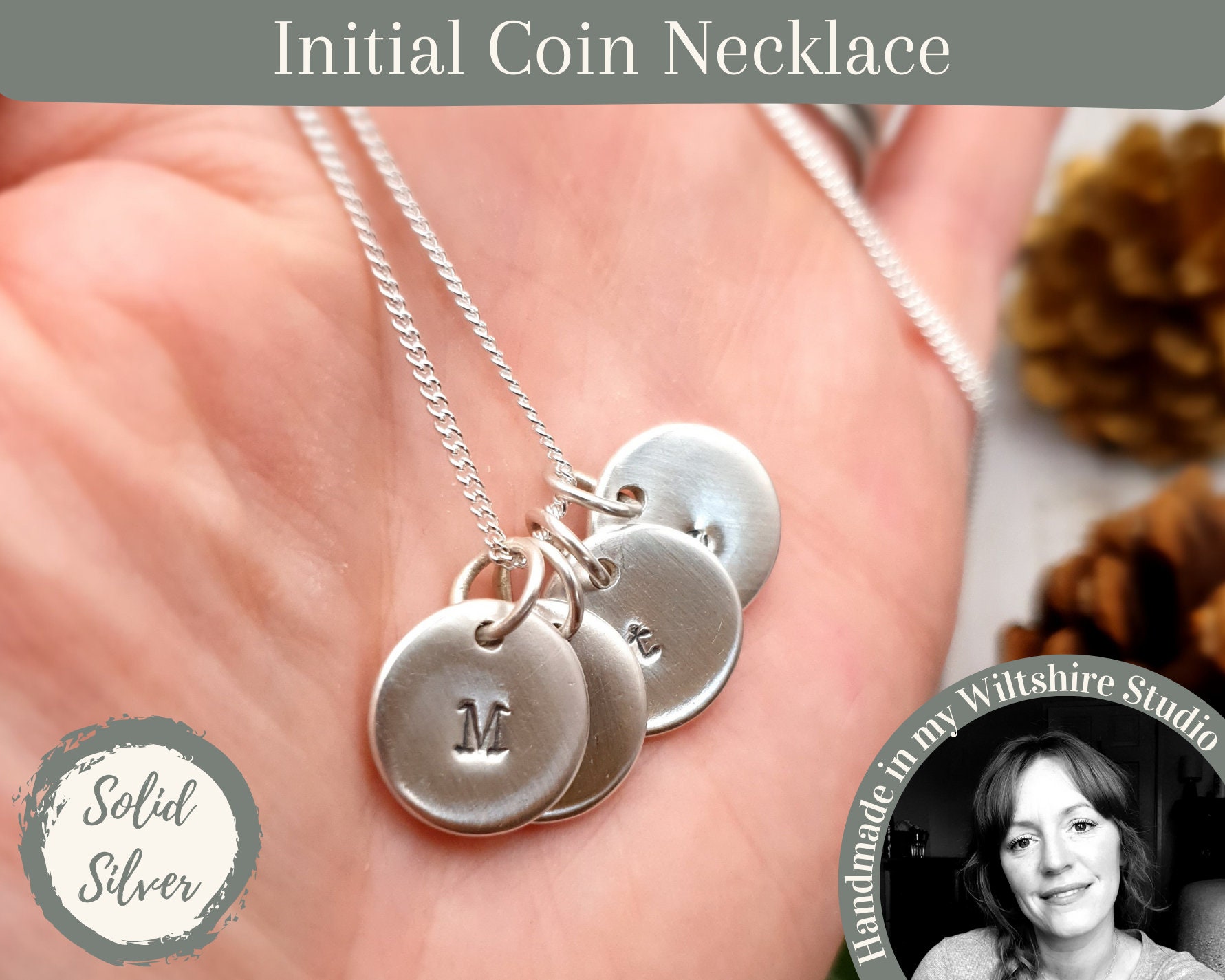 Custom Silver Initial Coin Necklace Personalised Silver Coins