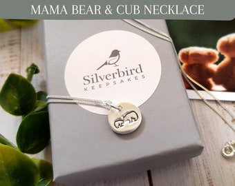 Mama Bear and Cub Necklace, Mum to Be Birthday Gift From Baby, Mama Bear and Cub Stamped Silver Charm Keepsake
