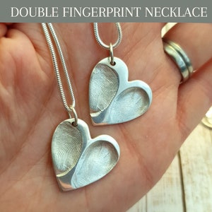 DOUBLE FINGERPRINT CHARM, Triple fingerprint Pendant, Family of Fingerprints Jewellery, Fingerprint Heart Necklace by Silverbird Keepsakes