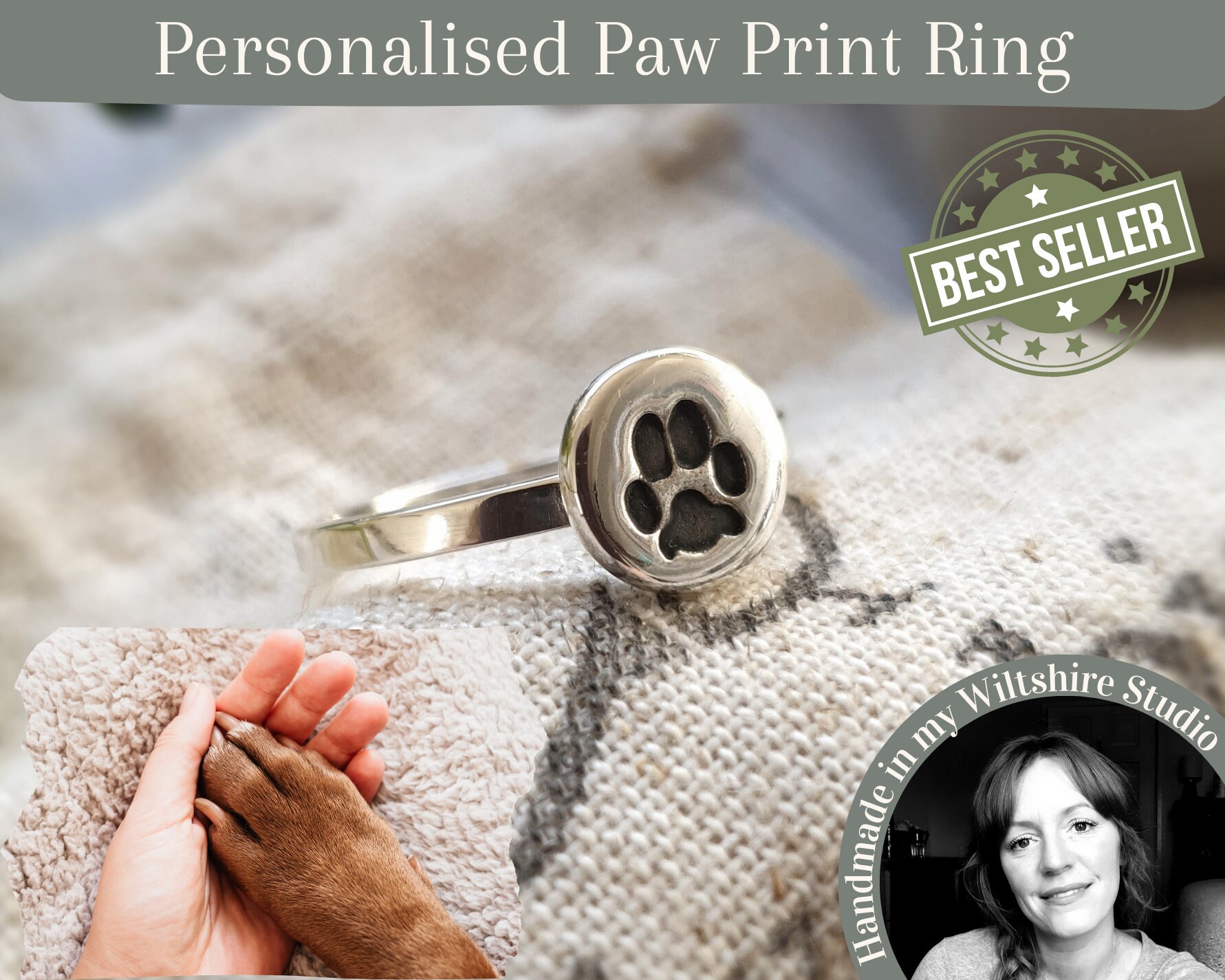 Personalised paw on sale print ring