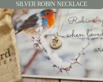 Silver Robin Necklace, Robin Stamp Necklace, Robin Charm Circle Necklace, Robin Jewellery Keepsake