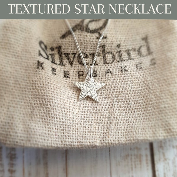 Textured Silver Star Necklace, Silver Star Charm with Sterling Silver Chain, Small Textured Star, Thoughtful Memorial Gift