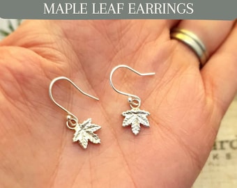 Maple Leaf Dangly Earrings, Solid Silver Maple Leaf Drop Earrings, Detailed Maple Leaf Earrings, Nature Lovers Jewellery Gift