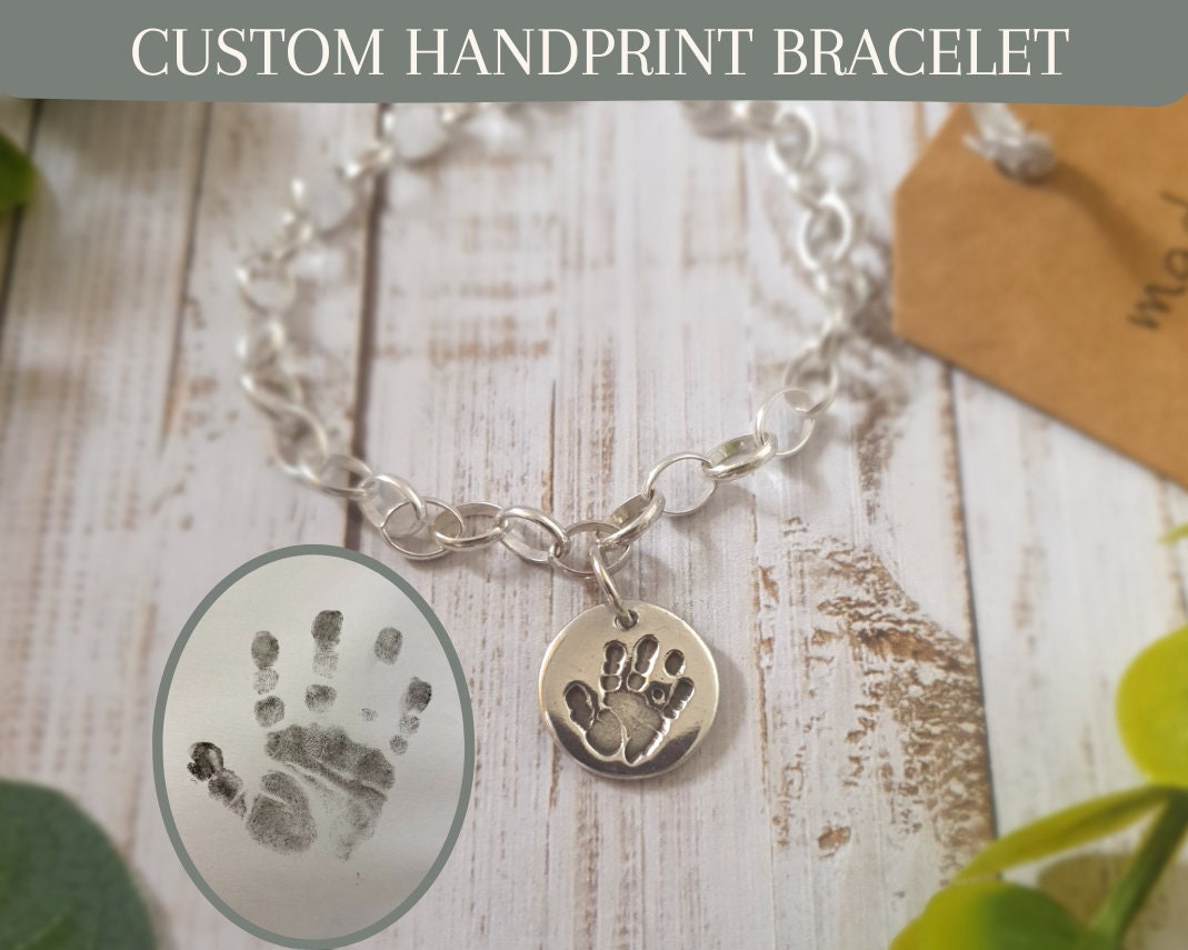 Personalised Silver Handprint Charm Bracelet Your Child s Handprint on a Solid Silver Charm New Mum Baby Keepsake Jewellery Etsy