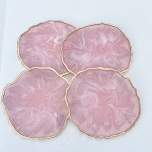 Resin coaster set pink and White marble look Geode Agate Epoxy Coasters, great housewarming gifts. Easter spring modern home decor. image 3