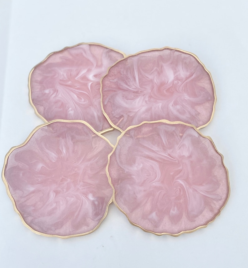 Resin coaster set pink and White marble look Geode Agate Epoxy Coasters, great housewarming gifts. Easter spring modern home decor. image 3