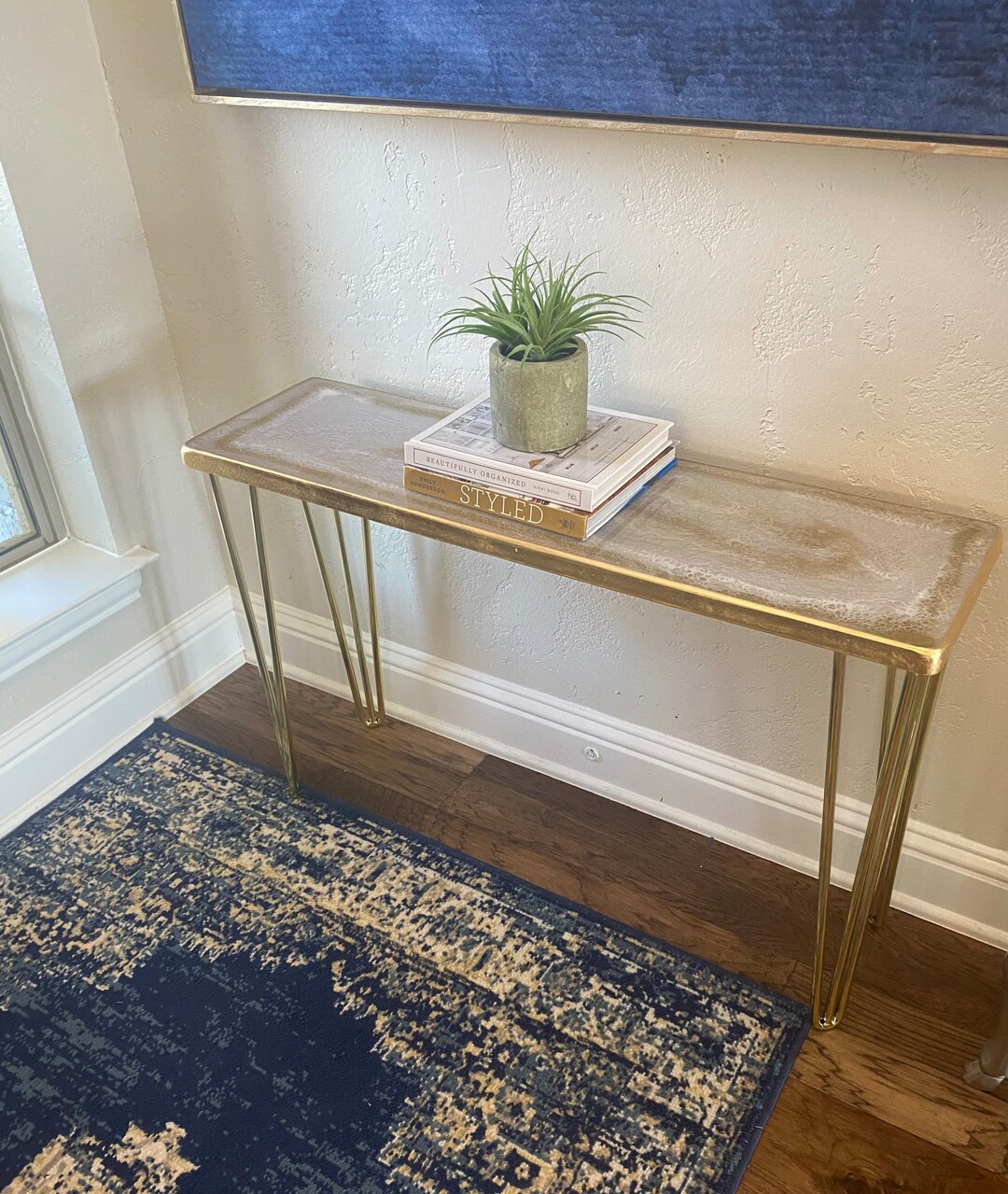 Handmade Luxury Rectangle Geode Resin Accent Console Table. Moonstone ...