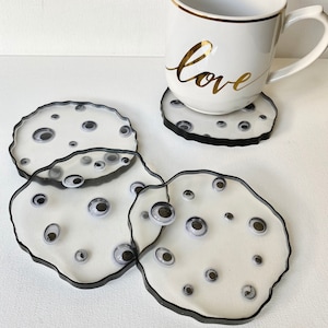 Halloween google eye resin coaster set, Seasonal Coaster Set, Halloween Coaster Set