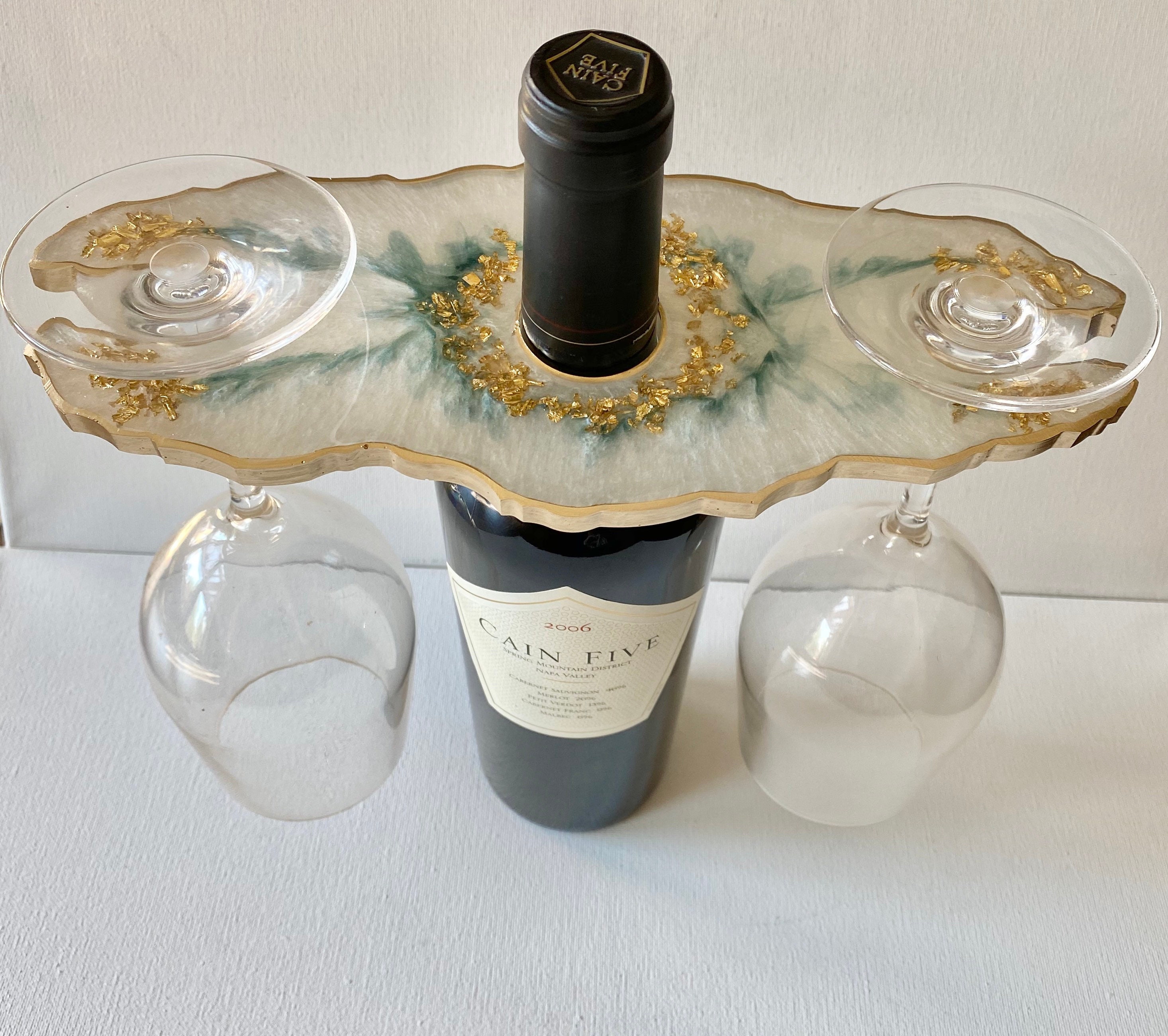 Black with silver leaf accents Housewarming gift Realtor Gift Ideas Caddy Black Geode Resin Wine or Champagne Butler Wine Lover