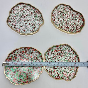 Christmas coasters, red and green bling resin coaster set with GOLD edges. Great hostess gift image 5