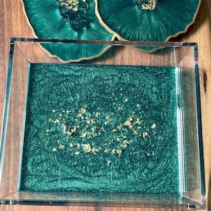 Resin geode coaster holder, acrylic tray 6x5 fits the geode coasters in shop Colors to match coaster set image 1