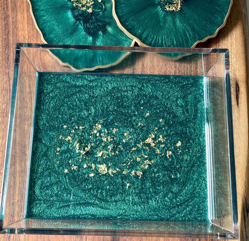 Resin geode coaster holder, acrylic tray 6x5 fits the geode coasters in shop Colors to match coaster set image 1