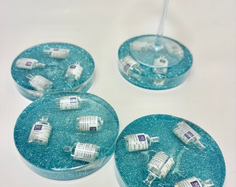 3d Botox vial resin coasters w blue base, minimal functional  Pop art, injector, nurse dr gift. upcycled resin Botox lover Christmas gift.