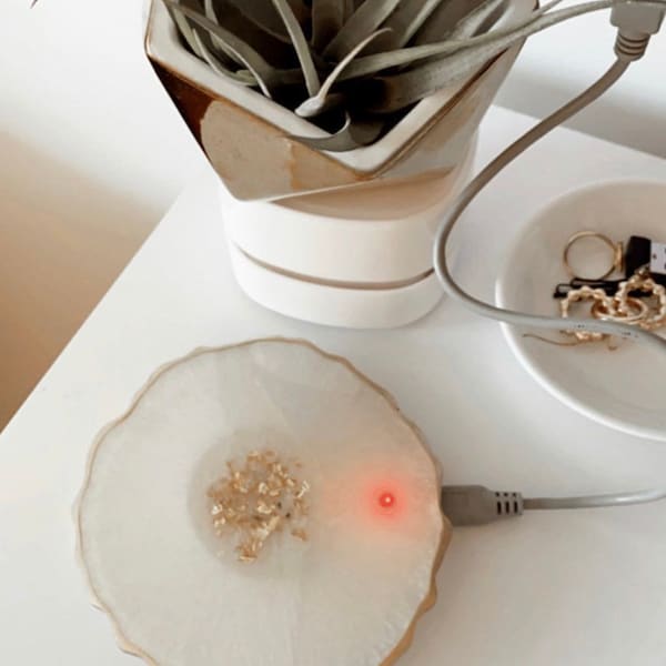 wireless charger pad, Moonstone white  gold Geode resin. PHONE 8 and newer,  Note and Pods, All colors avail