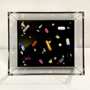 Real Pill black resin acrylic catch all, trinket dish sparkles! 6”x5” nurse or pharmacy tech gift, jewelry holder