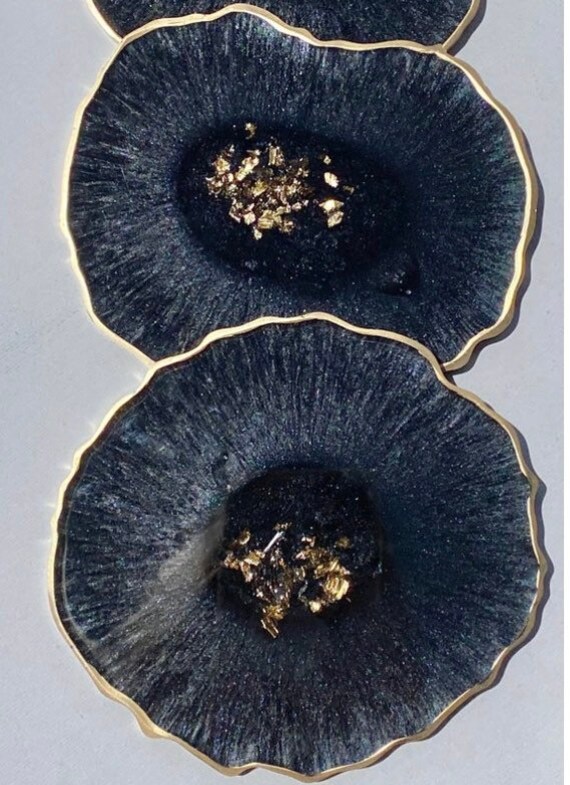 Black Agate geode resin coasters set of 2