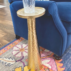 Cocktail martini drink table, hammered metal gold &  white geode resin top. All colors available. Unique luxury Christmas gift for her