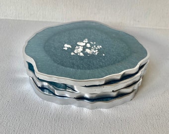 Shanxing, set di 2 sottobicchieri in fette di geode di pietra di agata naturale per bevande, sottobicchieri per tazze in quarzo da 7,6 cm a 9,9 cm