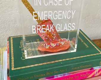 Modern melting pink sprinkle  popsicle resin art acrylic shadow box, office food home decor, pop art, Bar cart decor, emergency break glass.