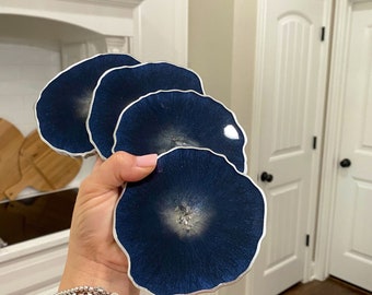 DARK Navy agate resin  geode Coasters- DEEP Navy blue with silver accents - Set of 2,4 or 6. Great realtor, housewarming, teacher gift