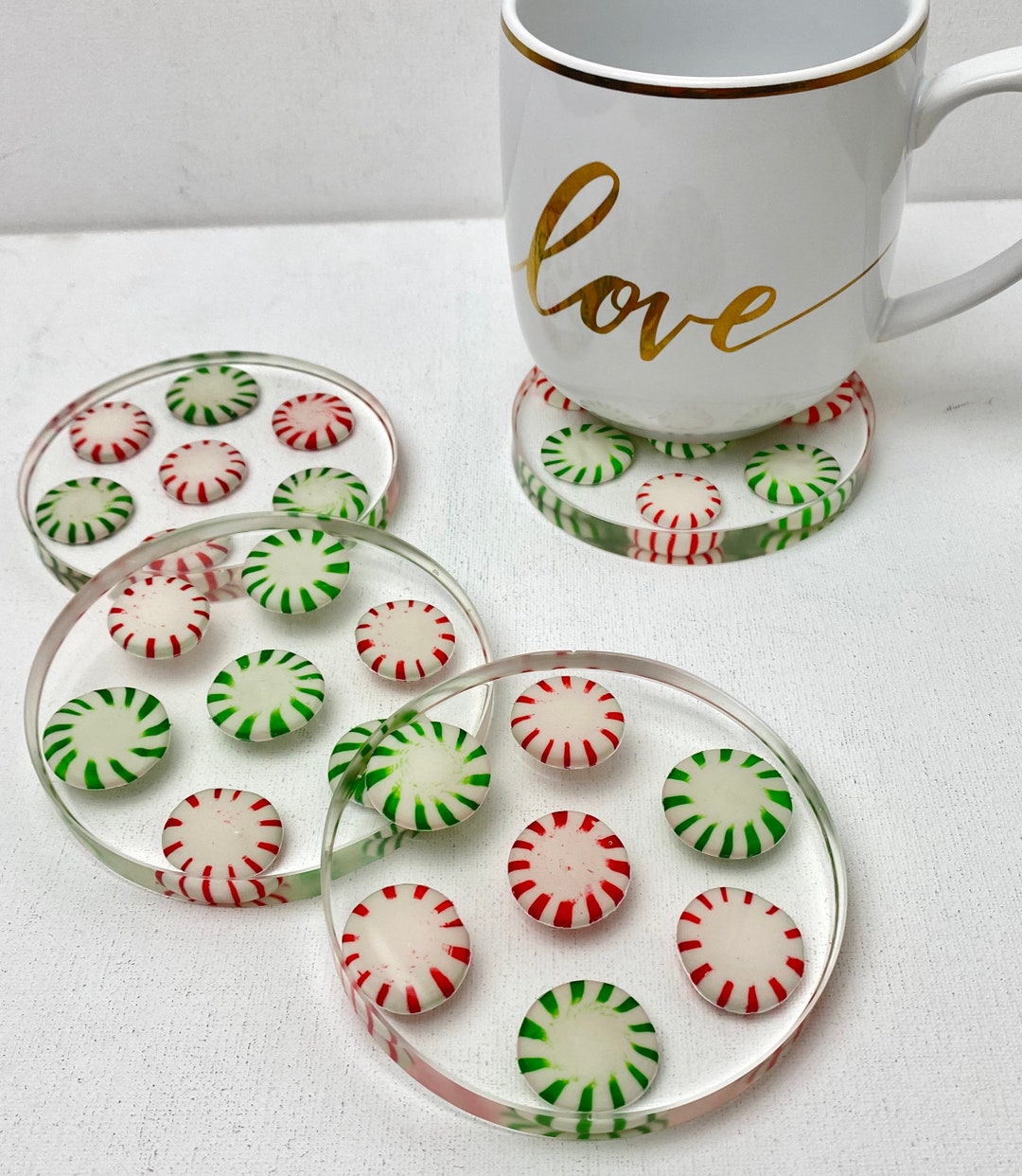 Christmas Decor Resin Coaster Set Red and Green Epoxy Coasters With
