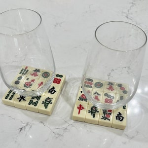 3d Mahjong real tile Crack Bam Dot coasters. Unique hostess gift for game or party.  Handmade minimal functional pop art.