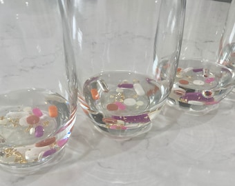 Modern Resin bar ware, 4 stemless wine glasses w real pills. Hostess gift, nurse doctor gift. Unique Fun bar cart decor. Wine lover gift
